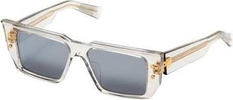 Balmain B - VI Grey Rectangular Unisex Sunglasses BPS-128 B 54