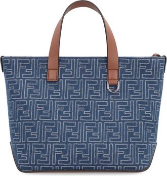 Fendi Canvas en leren boodschappentas - Heren - Shoppers - Blauw - ONE Size - Katoen - Tassen