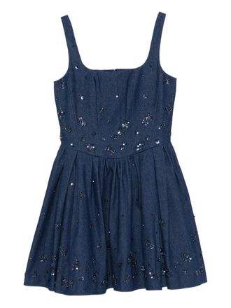 Maje sequin-embellishment square-neck mini dress - women - Cotton/Viscose - 36 - Blue
