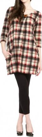 Papillon Pleat Front Sweater Dress In Red Plaid
