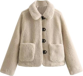 Generic Womens Buttoned Fleece Warm Jacket-Apricot-S