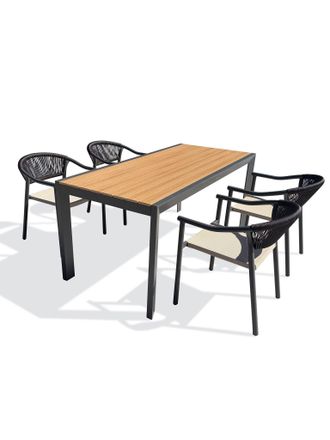 DCB Garden Tonga - Conjunto De Comedor De Jard&iacute;n De Aluminio Para 4 Personas - Antracita - Dcb Garden