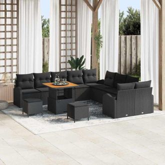 vidaXL Conjunto De Sof&aacute; De Jard&iacute;n Con Coj&iacute;n 13 Pcs Negro Polirat&aacute;n Vidaxl