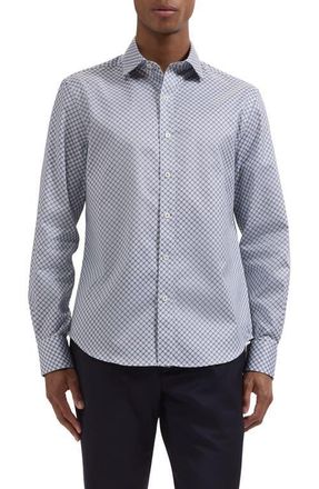 Bugatchi Axel Shaped Fit Geo Print Cotton Button-Up Shirt in Navy at Nordstrom, Size Xxx-Large