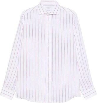 Brunello Cucinelli Stripe Linen Easy Fit Shirt With Spread Collar