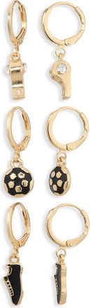 Leith Set of 3 Soccer Charm Hoop Earrings in Black Multi- Gold at Nordstrom Rack