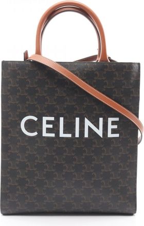 Celine Black Brown Coated Canvas Leather Handbag Tote Bag (Pre-Owned)