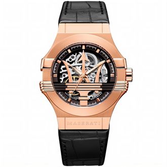 Maserati R8821108025 Automatische Skeleton Wijzerplaat Herenhorloge in Ros&eacute;goud en Zwart