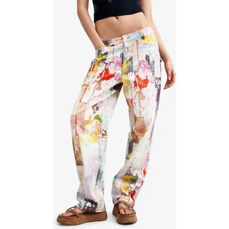 Desigual Mixed Print Stretch Cotton Denim Pants in Orange Multi at Nordstrom, Size 40