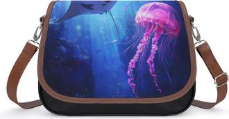 Generic Manta Ray Jellyfish Small Womens Crossbody Bags Shoulder Handbag with Adjustable Strap for Travel