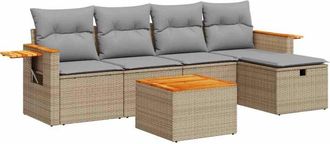 vidaXL Vidaxl - Juego De Sof&aacute;s Jard&iacute;n Con Cojines 6 Pzas Rat&aacute;n Sint&eacute;tico Beige