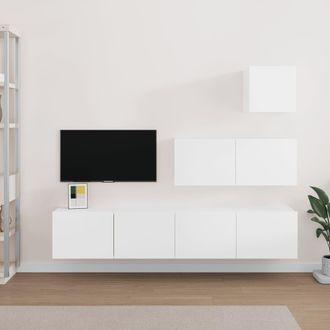 vidaXL Vidaxl - Set De Muebles Para Tv 4 Piezas Madera Contrachapada Blanco