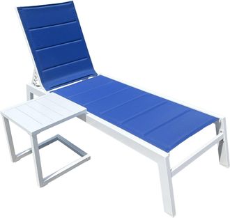 Happy Garden Happy Garden - Conjunto De Tumbona Y Mesa Auxiliar Barbados En Textileno Azul Aluminio Blanco
