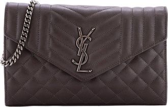 Saint Laurent Brown Mixed Matelasse Leather Classic Monogram Chain Wallet Medium (Authentic Pre-Loved)