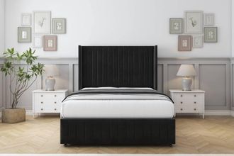 Comfort Beds Chester Plush Divan Set No Drawers-54 Wingback-Footboard in Black | Size: Single