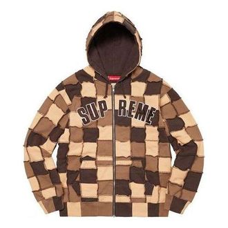 SUPREME Reverse Patchwork Zip Up Hooded Sweatshirt Brown Tan SUP-SS22-820