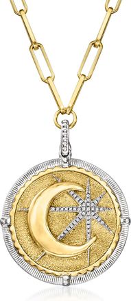Ross-Simons Diamond Moon and Star Pendant Necklace in 2-Tone Sterling Silver