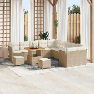 vidaXL Conjunto De Sof&aacute; De Jard&iacute;n 13 Pcs Beige Rat&aacute;n Sint&eacute;tico Vidaxl
