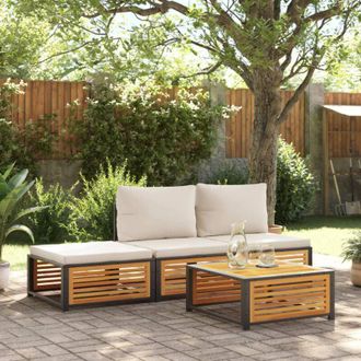 vidaXL Set Sof&aacute;s De Jard&iacute;n Con Cojines 4 Pzas Madera Maciza De Acacia Vidaxl