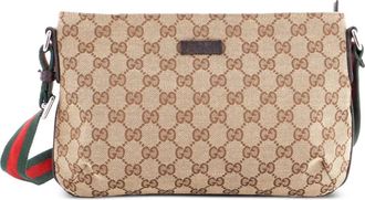 Gucci Kleine crossbodytas met Web-band en GG canvas - Bruin