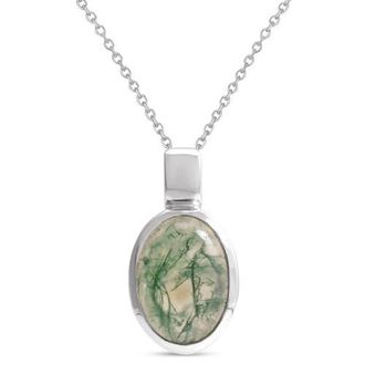 Allurez Oval Natural Cabochon Moss Agate Pendant Necklace 14K 0.72ct in Moss,white Gold at Nordstrom, Size 18