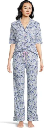 Karen Neuburger Elbow Sleeve Notch Collar Girlfriend PJ Set Womens Pajama Sets Brushed Meadows : MD (Womens 10-12), Cotton/Polyester