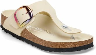 Birkenstock Womens Gizeh Big Buckle Nubuck Leather Sandals In Iridescent Ecru