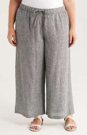 Eileen Fisher Stripe Organic Linen Crop Wide Leg Pants in Black/White at Nordstrom, Size 3X