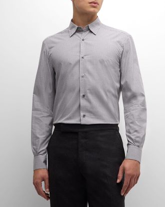 Ermenegildo Zegna Mens Centoquaranta Micro-Check Cotton Sport Shirt