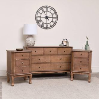 Melody Maison 7 Drawer Dark Wood Chest Of Drawers & Pair Of 3 Drawer Bedside Tables - Ashwell Range in Dark Brown