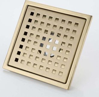 OEM Desag&uuml;e De Ducha Cuadrado De Acero Inoxidable De 15x15 Cm - Desag&uuml;e De Ducha Con N&uacute;cleo De Lat&oacute;n Con Efecto Olor - Oro Cepillado Para Ba&ntilde;o