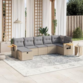 vidaXL Juego De Sof&aacute;s Jard&iacute;n Con Cojines Beige Mezcla 7 Pzas Rat&aacute;n Pe Vidaxl