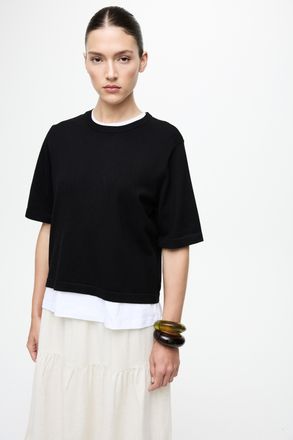 Vila Kurzarmpullover VILA VIMALU O-NECK 2/4 KNIT TOP-NOOS, Damen, Gr. XXL, schwarz beauty, Strick, Obermaterial: 50% Polyester, 30% Viskose, 20% Nylon, uni