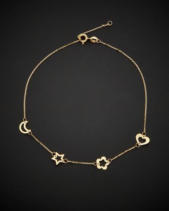 Italian Gold, Inc 14K Italian Gold Heart-Flower- Star-Moon Station Adjustable Length Anklet