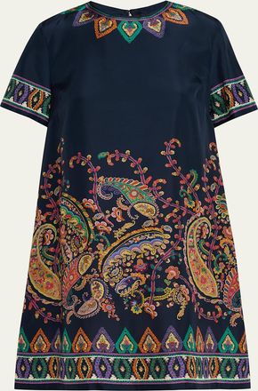 Etro Paisley Silk Habotai Short-Sleeve Mini Tunic Dress