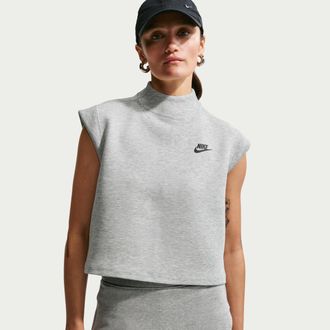 Nike Womens Nike Sportswear Tech Fleece Short-Sleeve Top in Grey | IR1705-063