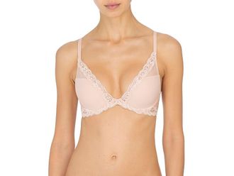 Natori Feathers Contour Plunge Bra 730023 Womens Bra Cameo Rose : 30DDD, Lace/Mesh/Nylon
