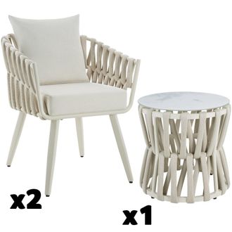 TecTake Conjunto de jard&iacute;n aluminio, mesa y 2 sillas, dise&ntilde;o de cuerda, beige