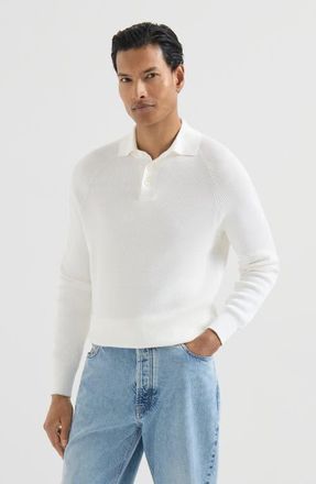 Brunello Cucinelli Cotton English rib knit polo with long raglan sleeves in Panama at Nordstrom, Size 60