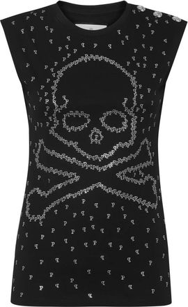 Philipp Plein Tank Top Skull & Bones - Dames - Tops zonder mouwen - Zwart - XL - Katoen - Tops