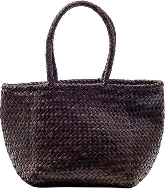 Dragon Diffusion Grace Basket Small Dark Brown Woven Buffalo Leather Tote Bag