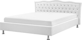 Beliani Faux Leather EU King Size Bed Frame 5ft3 White Tufted Headboard Metz