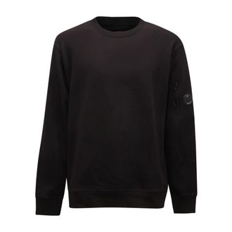 C.P. Company Sweatshirts, male, Black, Size: XL Diagonal Raised Fleece Crewneck