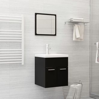 vidaXL Juego De Muebles De Ba&ntilde;o Madera De Ingenier&iacute;a Negro Vidaxl