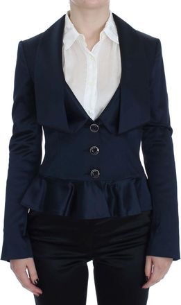 Exte Womens Satin Peplum Blazer - Dark Blue - Size EU 40 (Womens)