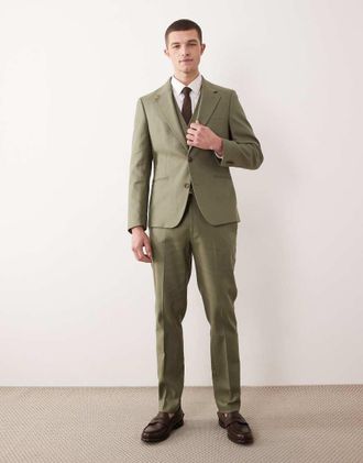 Asos Pantaloni da abito skinny in misto lino verde