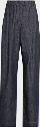 Brunello Cucinelli Sparkling Denim Pleated Straight-Leg Trousers