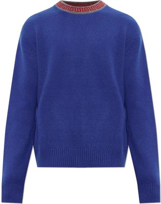Versace Crewneck Trui van Wol & Kasjmier - Heren - Ronde hals truien - Blauw - M - Wol - Truien & Vesten