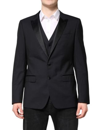 Dolce & Gabbana Mens Dark Blue Martini Wool Suit 2 Piece Jacket Virgin Silk Polyester