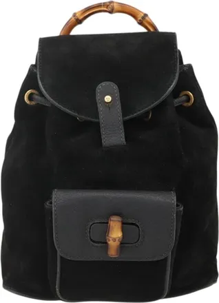 Gucci Gucci Bamboo Daim Black Denim_Jeans Backpack Bag (Pre-Owned)